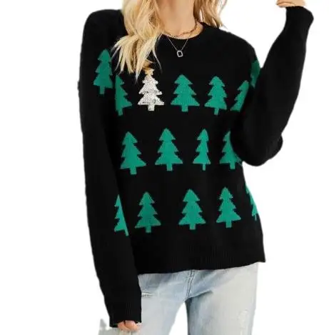 

Women's Casual Christmas Tree Jacquard Hoodie Knitted Sweater New Knitwear Comfortable Fit Christmas Theme Sweatshirt