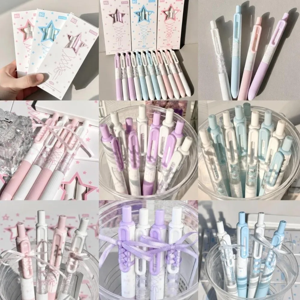 4Pcs/Set Sweet Ballet Series Gel Pens DIY Ribbon Aesthetic Stationery Neutral Pen School Supplies 0.5mm Student Writing Pen