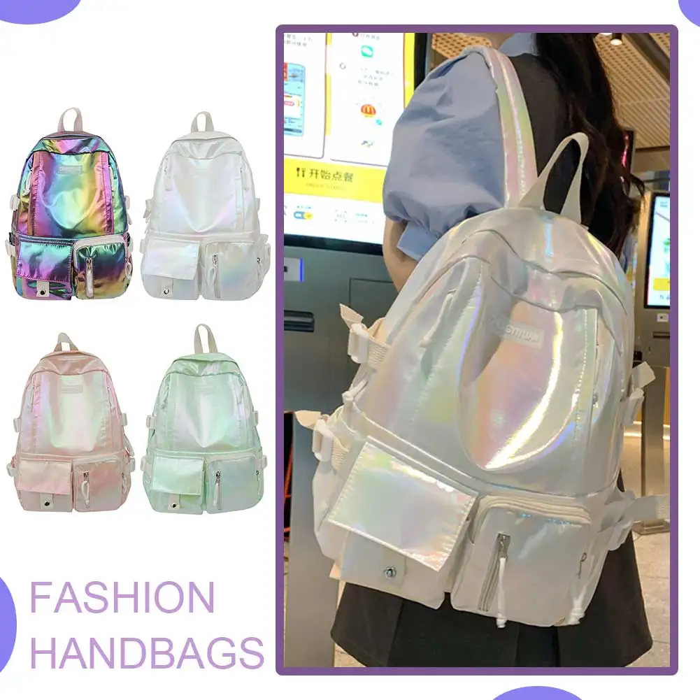 Women Laser Backpack Multi-Pocket School Backpack Large Capacity Double Shoulder Bag for Middle High School Students