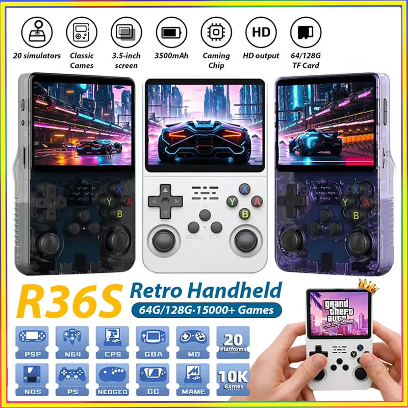 

R36S Open Source Retro Handheld Game Console 3.5 Inch IPS Screen 20 simulators Linux System Portable Pocket Video Game Player