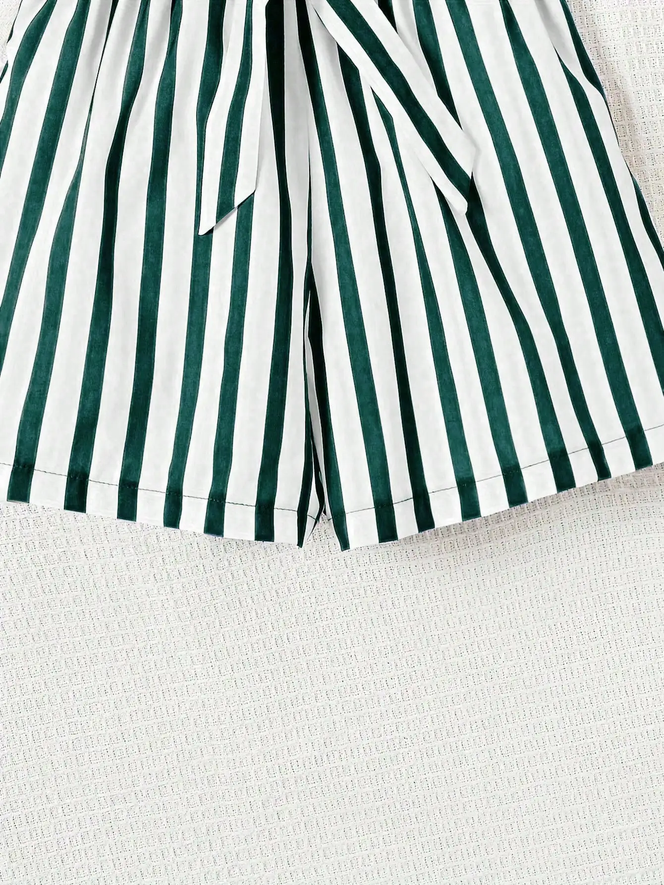 Women's casual daily short sleeved love printed+striped printed shorts 2-piece set with random belt striped children's clothing