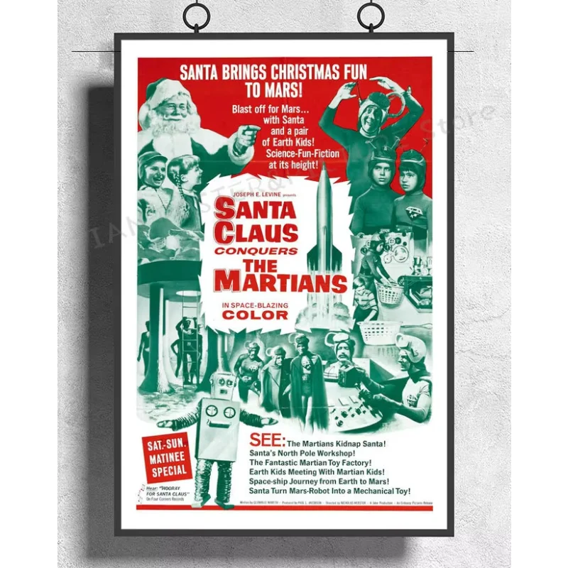 NJ496 SANTA CONQUERS THE MARTIANS Movie Rare Sci Fi Wall Sticker Silk Poster Art Home Decoration