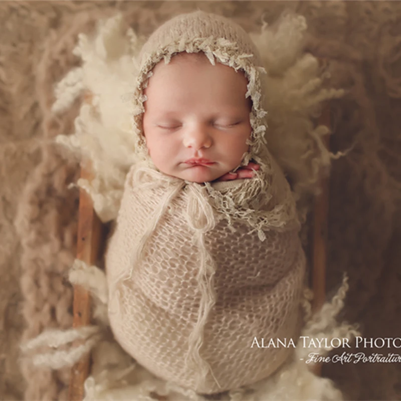 

Newborn photography props,lace wrap with matching hat,stretch super fluffy,baby soft blanket