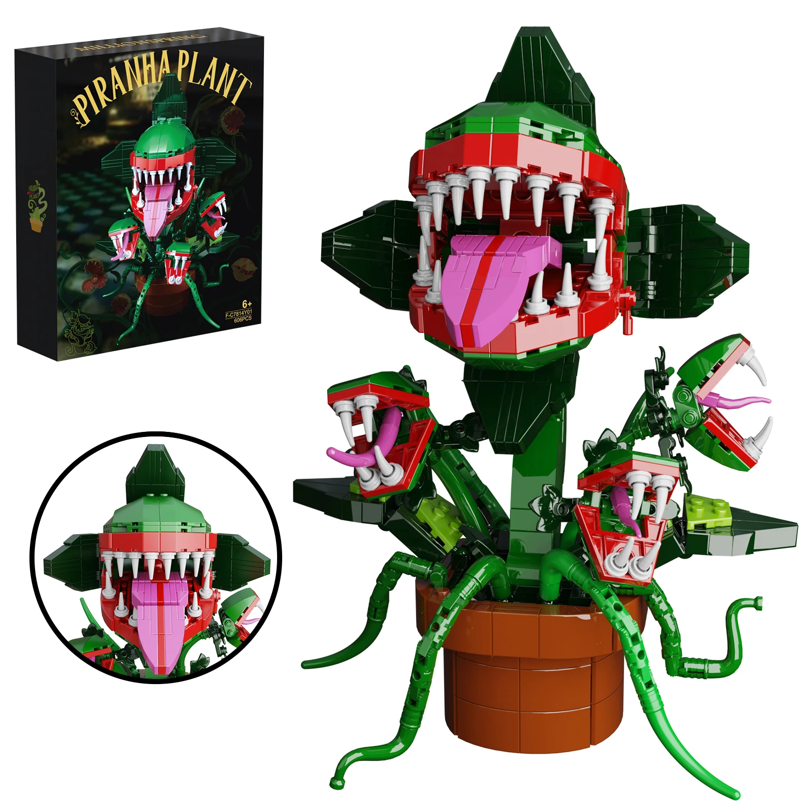 Horror Piranha Flower Building Blocks Set Scary Floral Model Toys Little Horror Shop Halloween Christmas Gift For Kids Adults