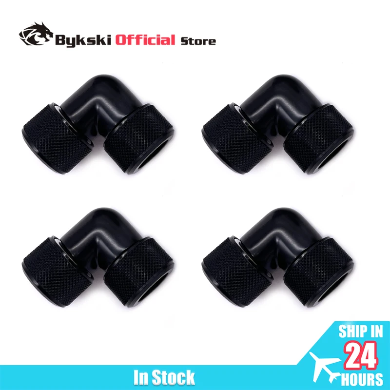 Bykski 4pcs/set Computer Water Cooling 90 Degree Fitting Use for OD12mm/OD14mm/OD16mm Tubing Hand Compression Copper Fitting