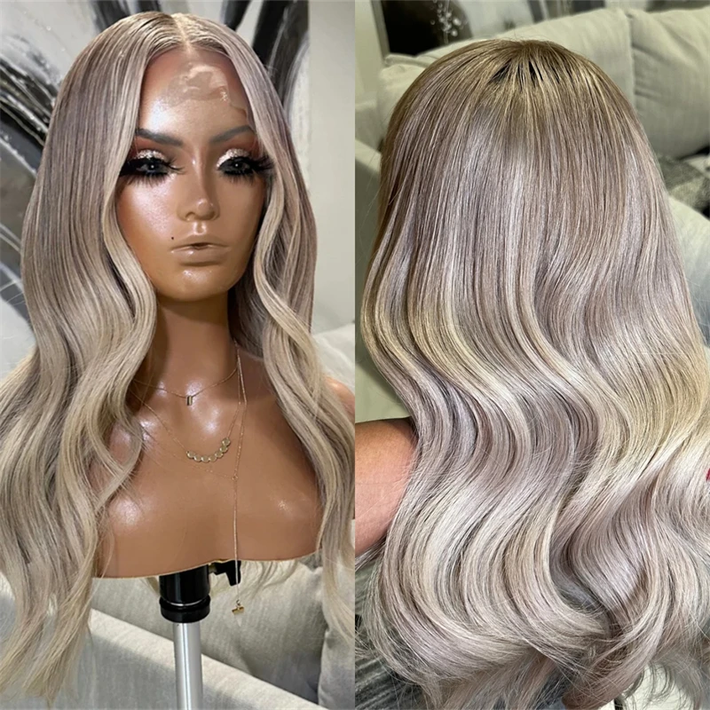 

13x4 Ombre Icy Blonde Синтетический парик фронта шнурка Высококачественный парик 28-дюймовый HD кружевной бесклеевой парик для женщин Ежедневное использование для косплея на вечеринке