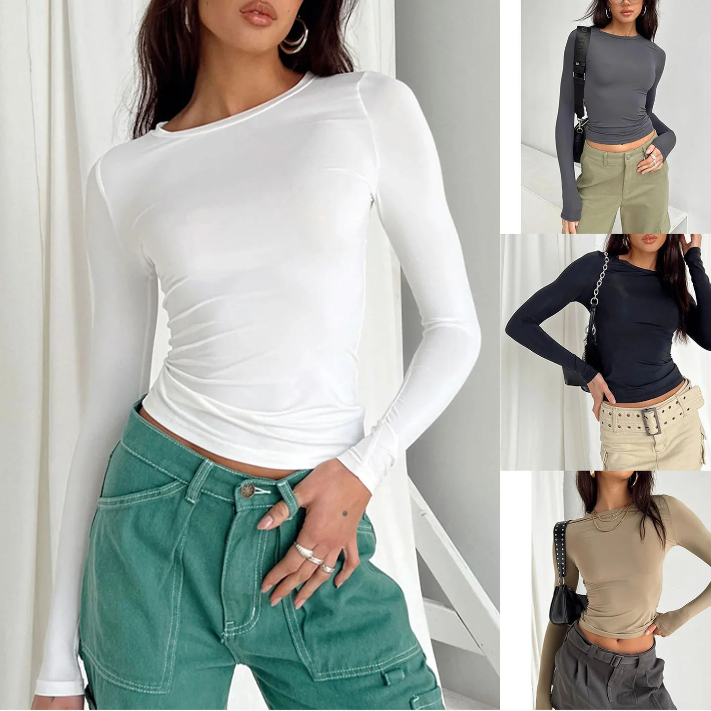 

New Women Casual Long Sleeve T-Shirts Spring Autumn Solid Slim Fit Pullovers Tees Shirts Female Streetwear Base Tees Tops