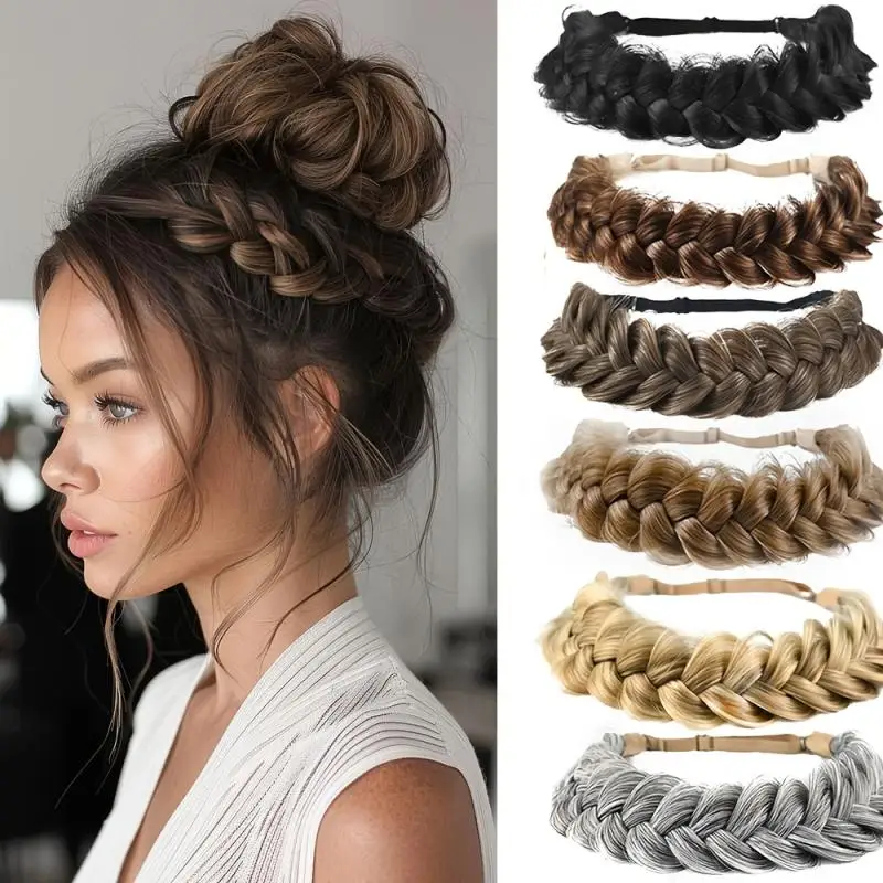 

【W】1 Pcs Synthetic Premium Adjustable Handmade Wig Braided Elastic Band Hair Fashion Braiding Hair Headband Headwear For Women