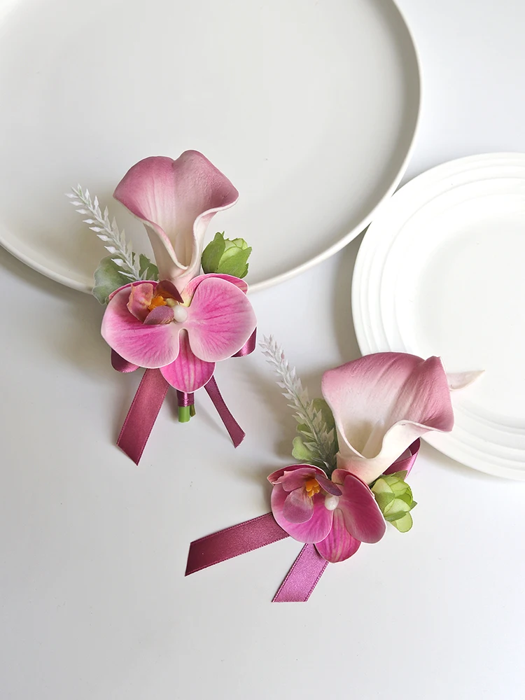 Boutonnière de mariage pour homme, bracelet de poignet, corsage de demoiselle d'honneur, injtrash rouge, orchidée papillon, mariage, Rhde mariage