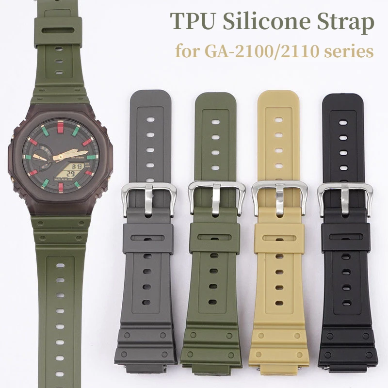 

TPU Quick Release Watchband for Casio Strap for Resin Soft Strap Suitable for GA-2100/2110 304 Stainless Steel Buckle