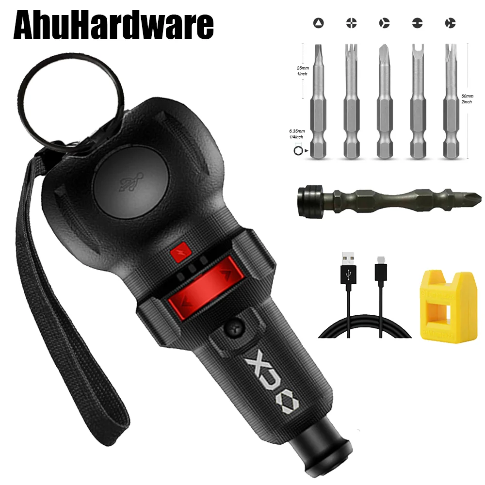 

Электрическая отвертка 4 В, 400 об/мин, 3-ступенчатая регулировка скорости и крутящего момента, аккумуляторная батарея, кабель USB-C и набор бит из 5 шт.