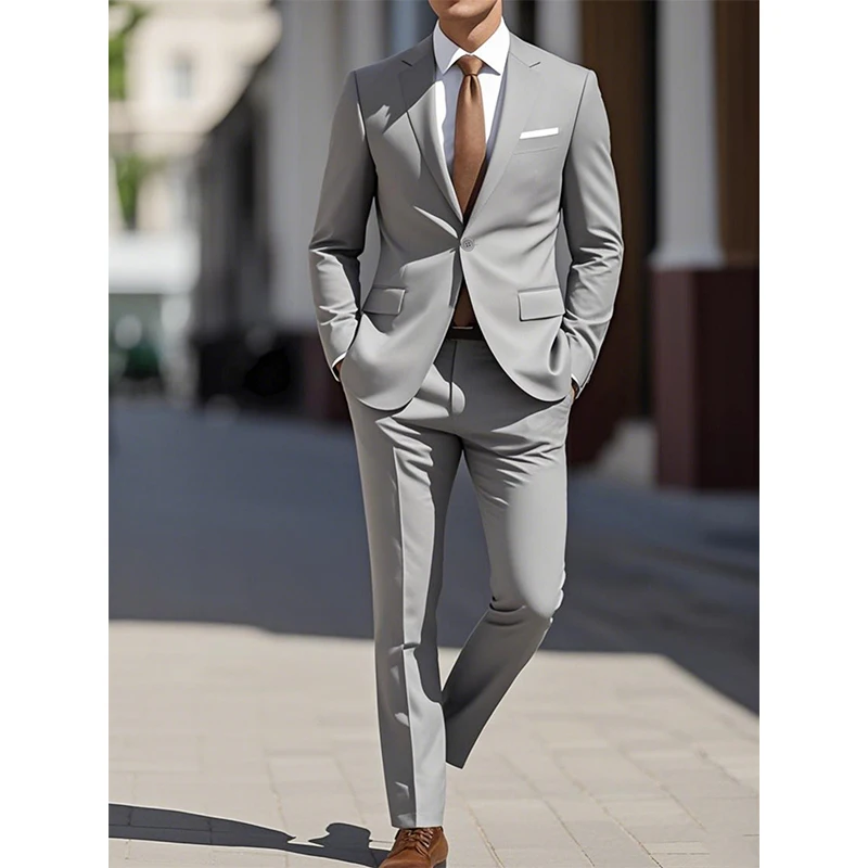 Two-piece Set Suit Men's Elegant Business Casual Suit Classic Lapel Blazer Dress Pants Pockets Formal Wedding Business Occasions