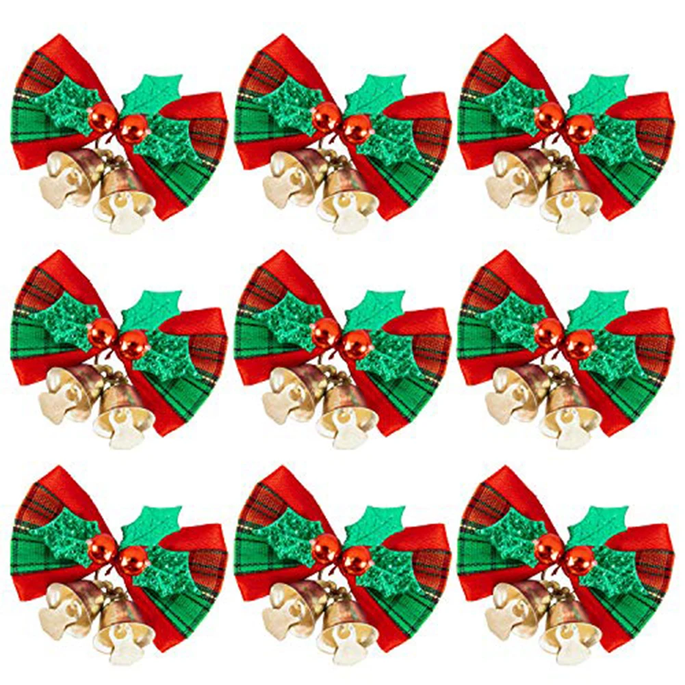 1/10pcs Christmas Bells Bow Christmas Tree Bows Ornament With Small Bells DIY Bows Craft Wedding Party Decoration New