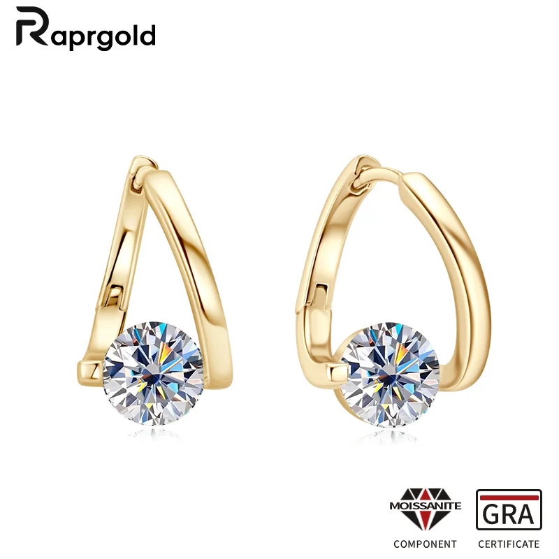 

RAPRGOLD GRA Certified Round Moissanite Twisted Hoop Earrings for Women 925 Sterling Silver Huggie Earring Girl's Jewelry Gifts