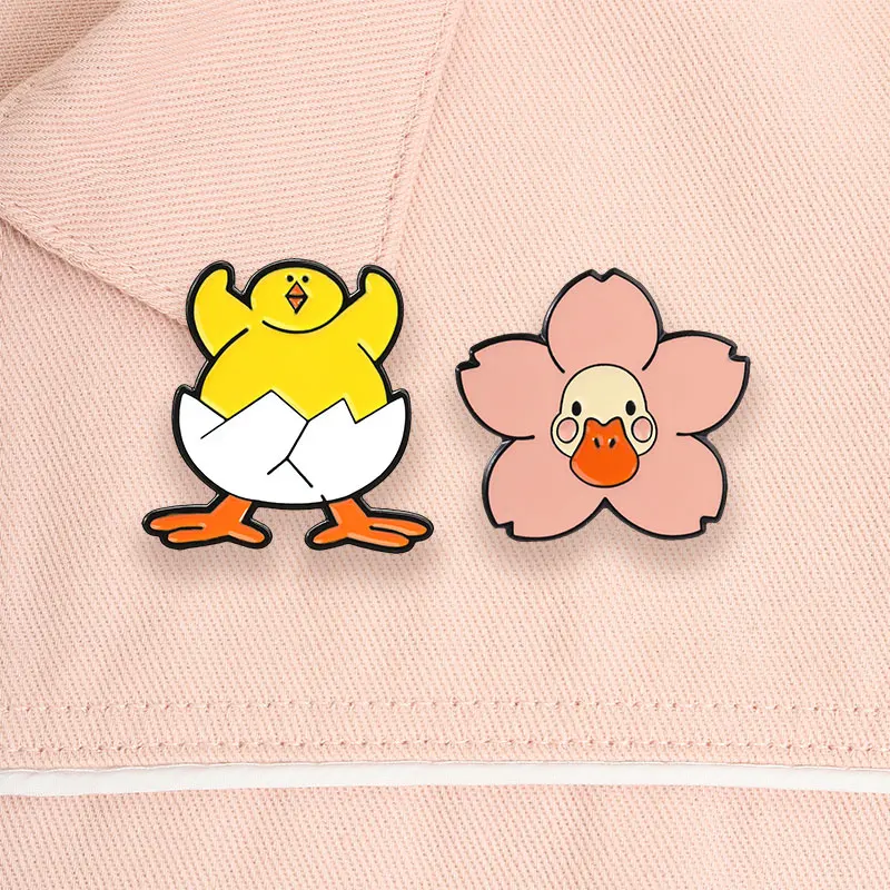 Niedliche Cartoon-Brüterküken-Emaille-Anstecknadel, Kawaii Kirschblüten-Enten-Metallbrosche, Taschen-Reversabzeichen, Schmuckgeschenke für Kinder und Freunde – Detail 11