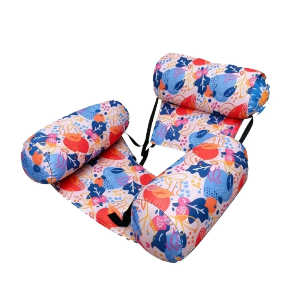 New-style Fabric Cover Floating Bed Leaves Pattern Recliner Design Water Hammock with Backrest Swim Floating Raft Pool Use