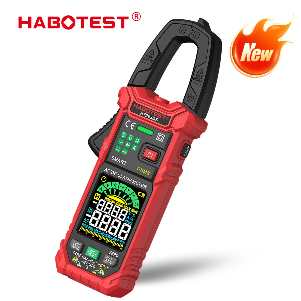 HABOTEST HT203AS AC/DC Smart Digitale Klemmeter Klem-on Multimeter Capaciteit Spanningsmeter Elektriciens Gereedschap