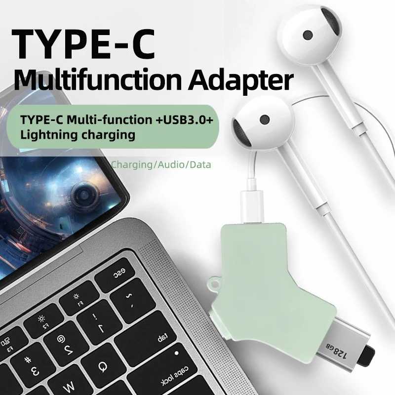 Type-C multifunctionele adapter voor mobiele telefoon Externe verbinding met toetsenbordmuis USB-flashdrive harde schijf en hoofdtelefoon