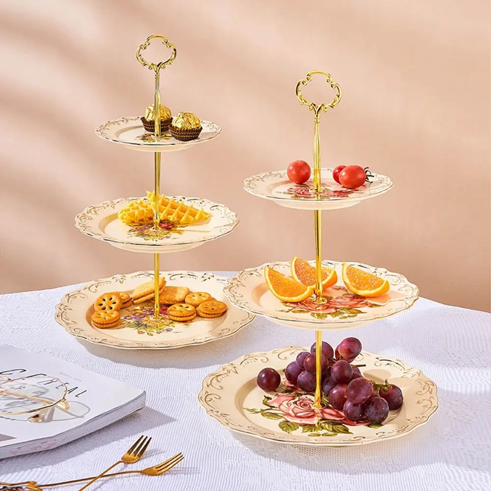 Elegant Luxury Cake Plate Vintage Nordic Three-tier Dim Sum Shelf Practical Kitchenware Dessert Plates Rack Party Supplies