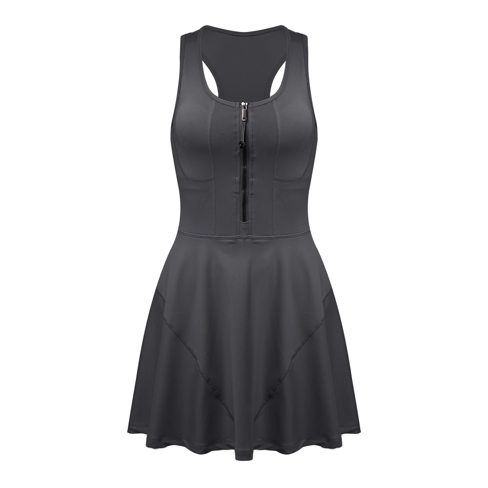 

Women Tennis Golf Dresses U Neck Sleeveless Zipper Padded Cup Athletic Dress with Built-in Shorts for Workout Outdoor Running