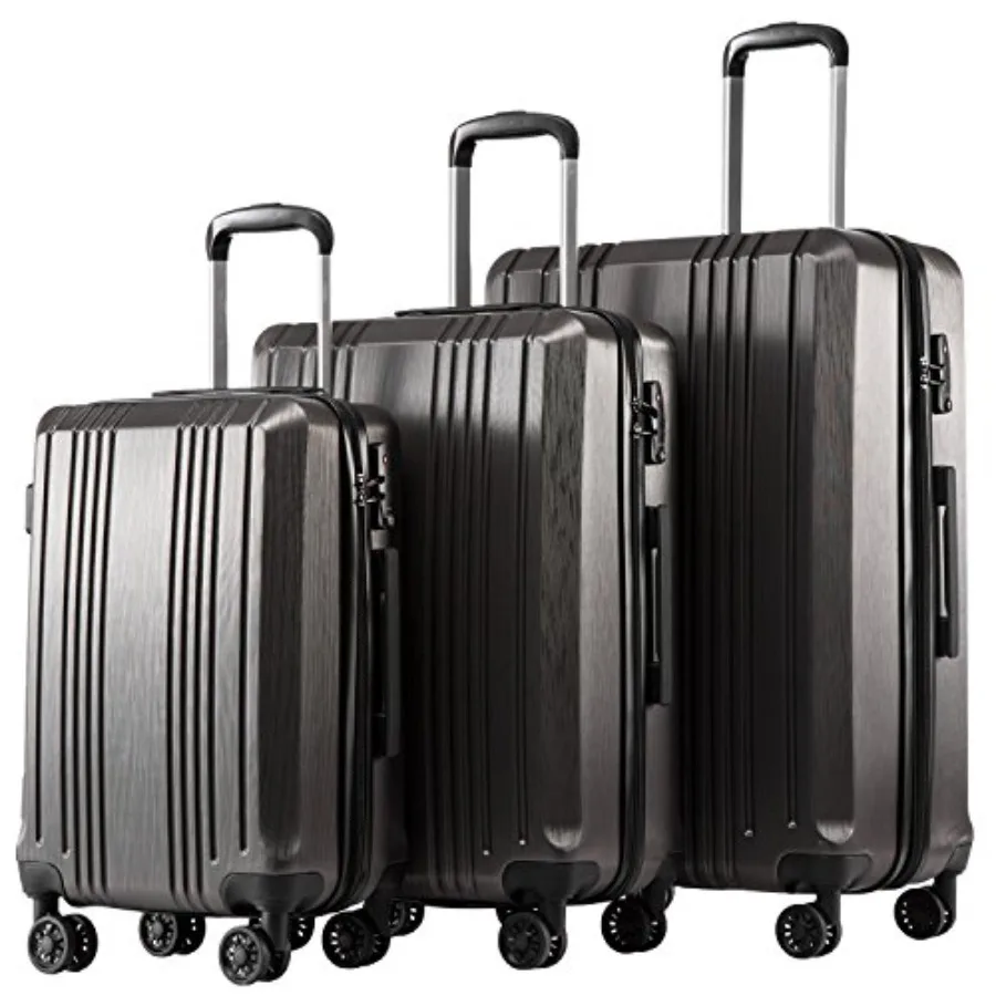

Luggage 3 Piece Set PC+ABS Hardshell Suitcases with TSA Lock Spinner Lightweight Grey 3 Piece Set