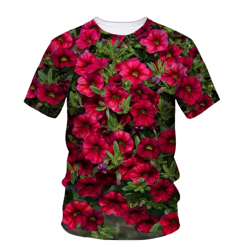 Summer New Flowers and Plants graphic t shirts For Unisex Trend Fashion Men Casual Personality Printed Round Neck Short Sleeve