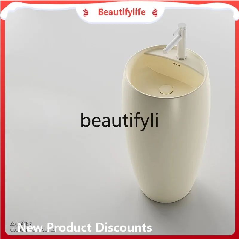 

cn0420 Integrated column basin ceramic balcony circular homestay bathroom column type washbasin floor type washbasin