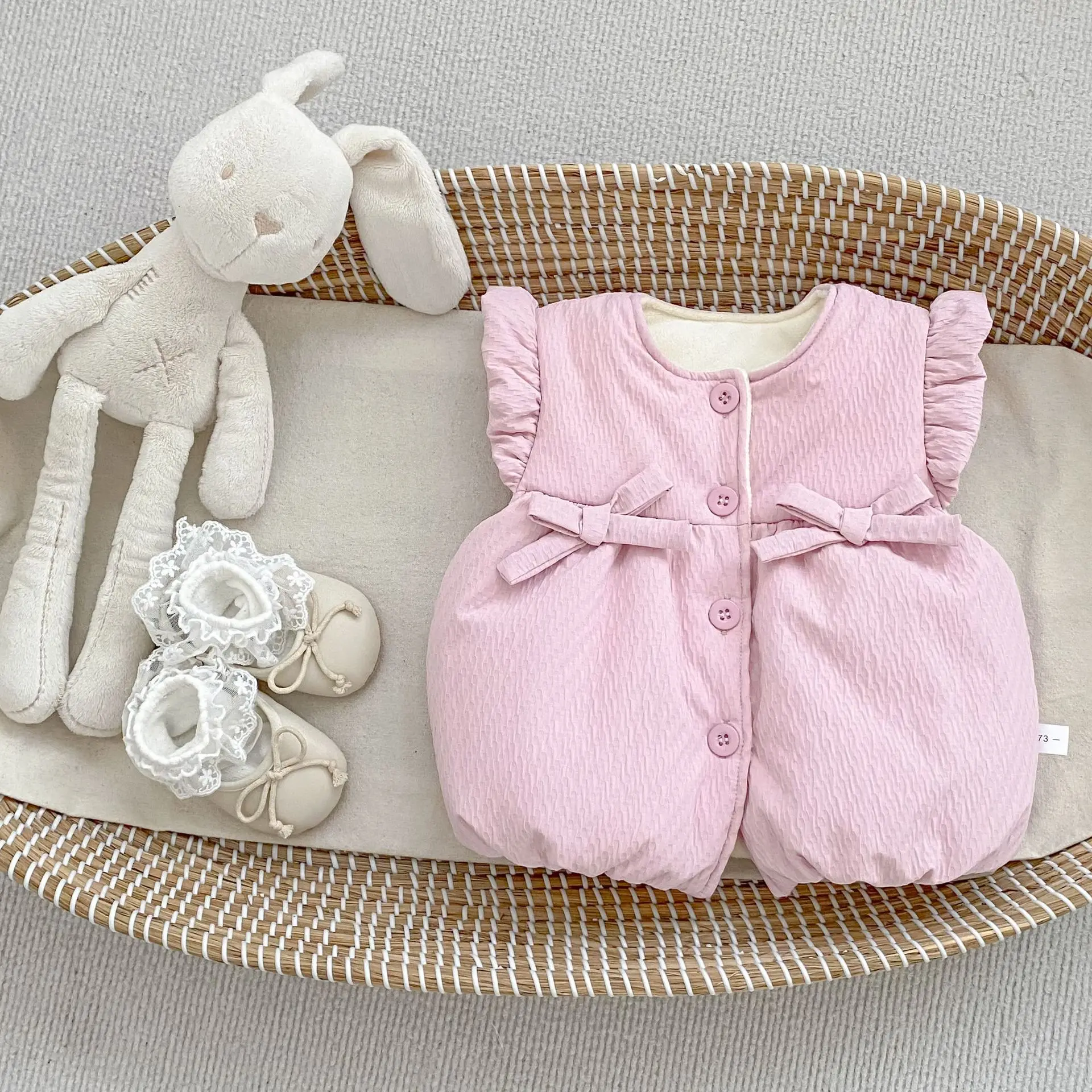 2025 Winter Nieuwe Kinderen Mouwloos Warm Vest Plus Fluwelen Dikke Meisjes Leuke Strik Jas Kinderen Katoen Gewatteerde Jas Baby Fleece Vest