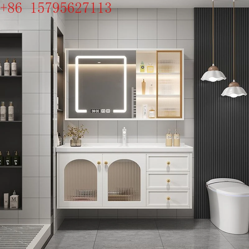 

Oak simple solid wood sink, bathroom, bathroom cabinet, ceramic integrated smart washbasin