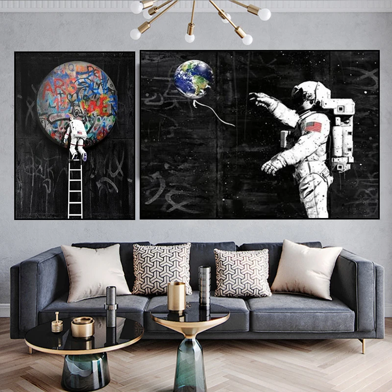 

Modern Graffiti Astronaut Space Dreaming Art Poster Wall Decorative Canvas Painting Mural for Living Room Bedroom Decor Picture