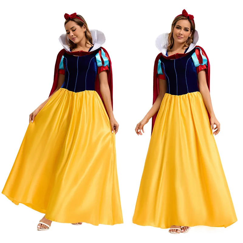 Adult Snow White Cosplay Costume with Cape Classic Princess Dress Carnival Party Halloween Costume for Women