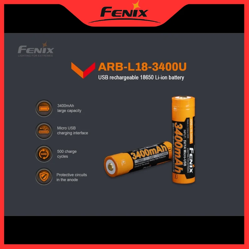 Fenix ARB-L18-3400U USB Rechargeable 3400mAh 18650 Li-ion Battery