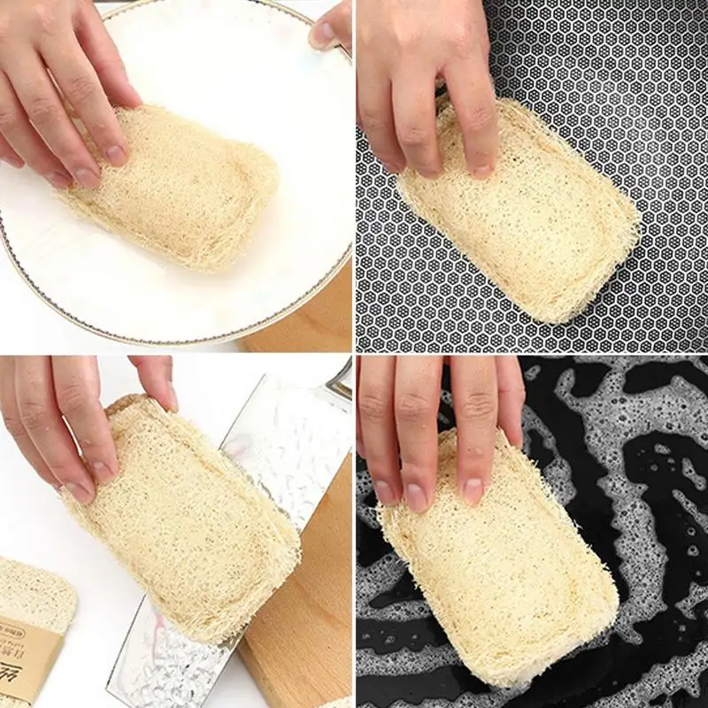 1Pc Natural Luffa Dish Washing Cloth Sponge Loofah Scrub Pad Dish Pot Easy To Clean Scrubber Sponge Kitchen Clean Brushes