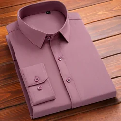 Camisas de vestir para hombre, color azul, negro y blanco, camisa de manga larga, tela clásica de bambú sólido, camisas de trabajo de oficina Social para hombre