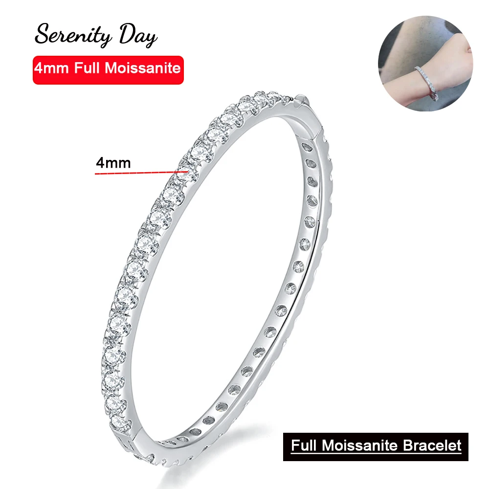 

Serenity 4mm D Color Moissanite Bangle For Women Gift S925 Sterling Silver Sparkling Hand Chain Plated 18K Bracelet Fine Jewelry