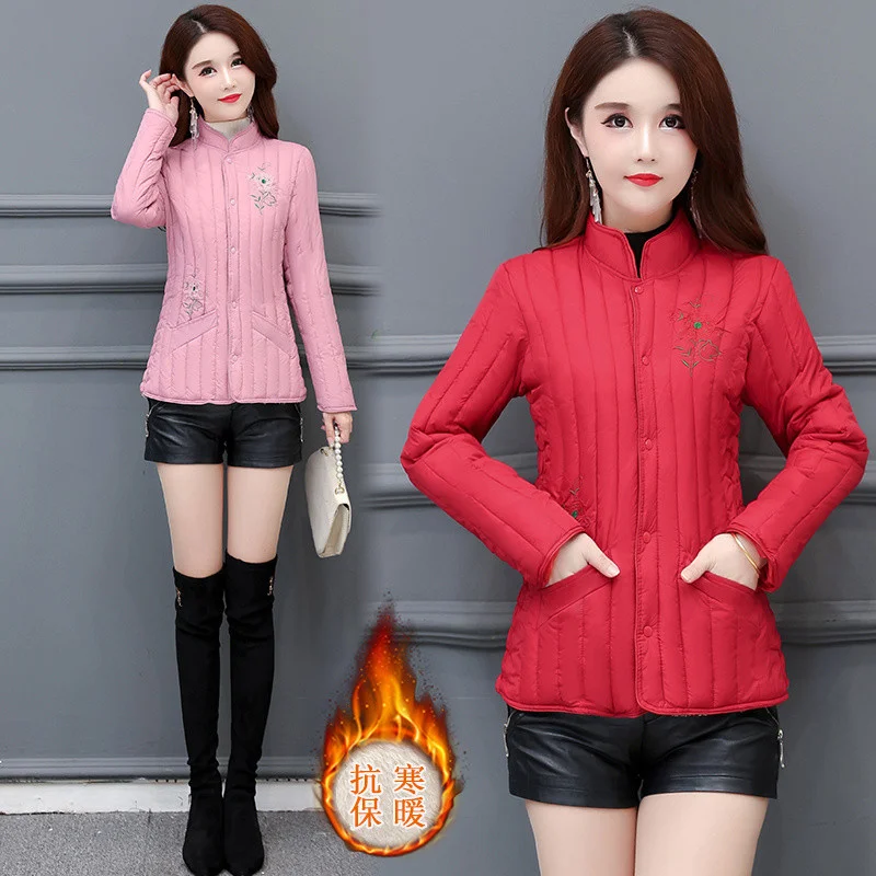 패션 자수 다운 코튼 코트 신상 2025 가을 겨울 벨벳 오버코트 중년 노년 여성 코튼 재킷