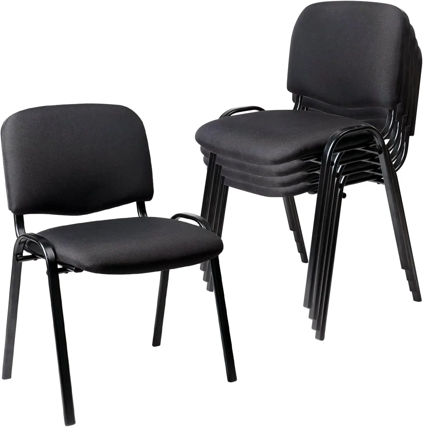 Clatina Set Of 5 Pack Stackable Waiting Room Chairs Fabric Black Reception Chairs Metal With Thickened Seat Back Cushion For