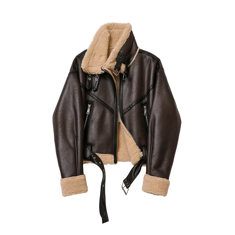 RARF New 2024 Winter Jacket Women Thick Faux Leather Jacket Women Coat Warm Lamb Biker Coat Female Casual Belt Outwear Ladies