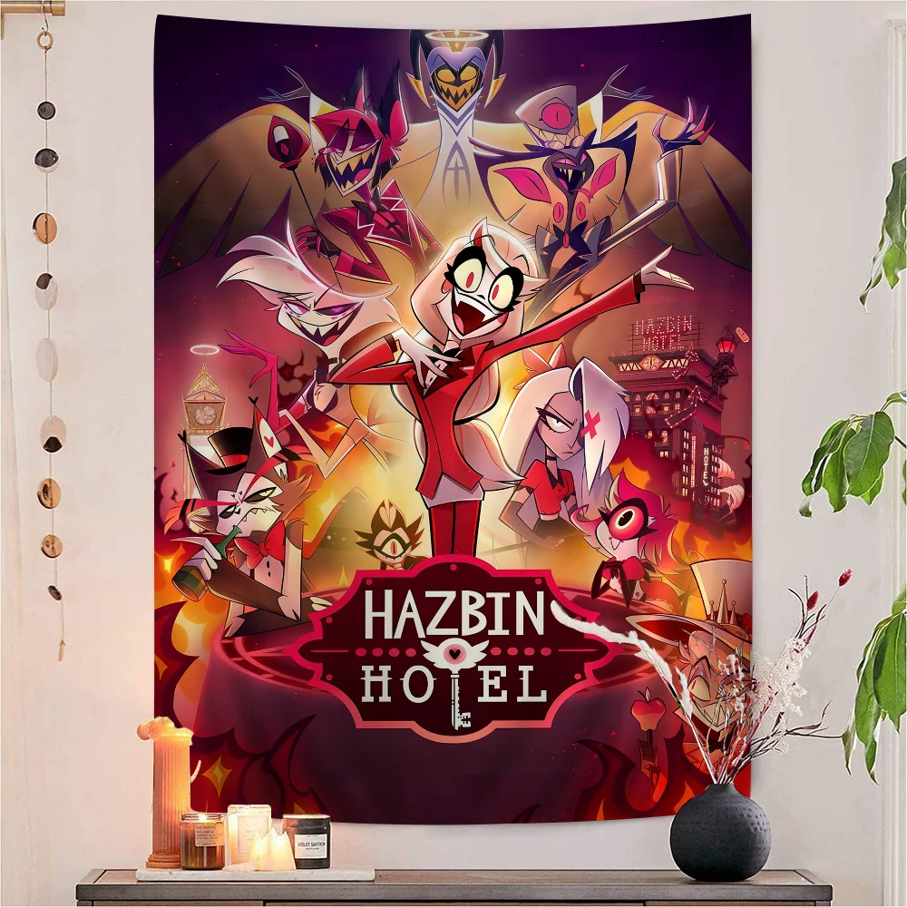 

H-Hazbin Hotels Anime Tapestry Hippie Flower Wall Carpets Dorm Decor Wall Hanging Home Decor