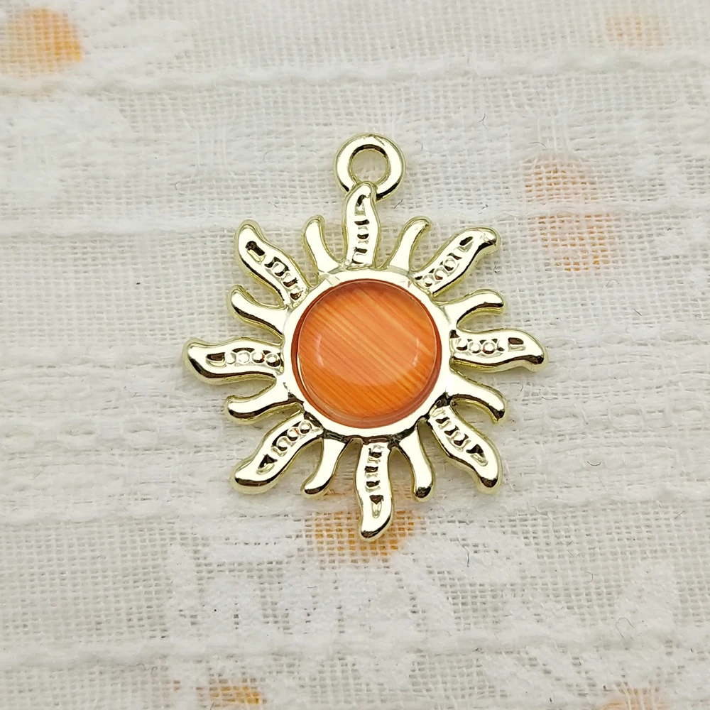 10pcs Sun Charms for Jewelry Making Enamel Necklace Keychain Phone Pendant Diy Accessories Alloy Metal Gold Plated