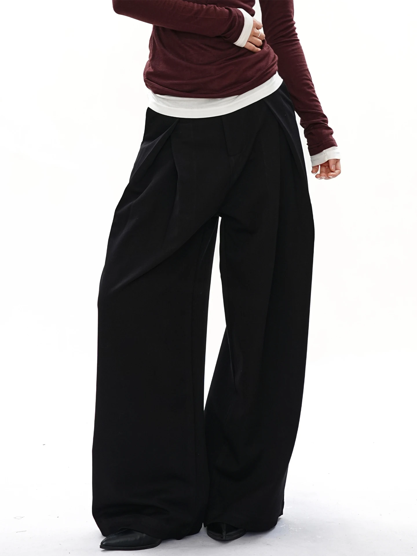 

S3T5 600gTR Bla Straight Leg Casual Trousers A-Line Loose Wide Leg Pants Commute Casual Long Trousers ex