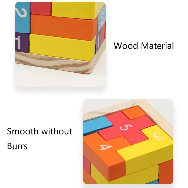 3D Puzzle Colorful Wooden Blocks Puzzles,Classic Luban Lock Cube  Toys, Intellectual Game for children and adults