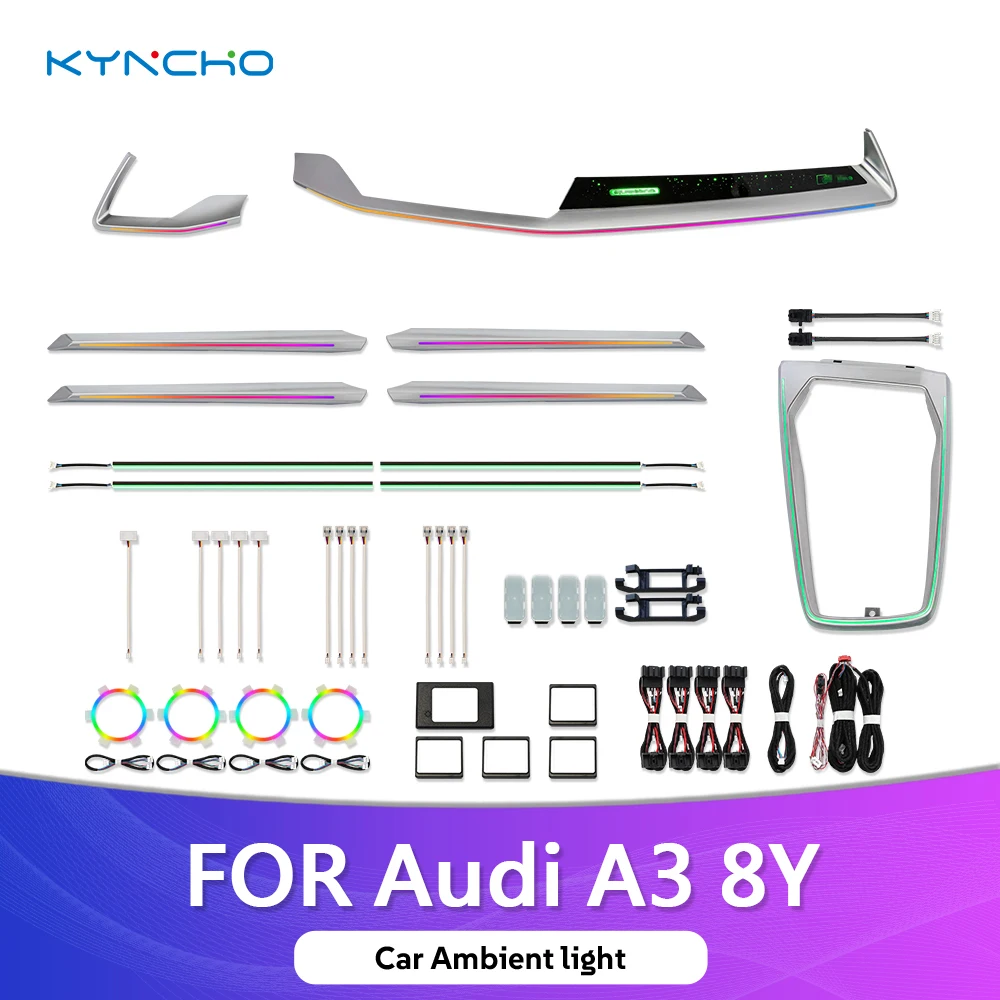 KYNCHO für Audi A3 8Y LED Auto-Ambientelicht-Kit 64 Farben RGB Bluetooth App-Steuerung Auto-Innenbeleuchtung OEM ODM Service