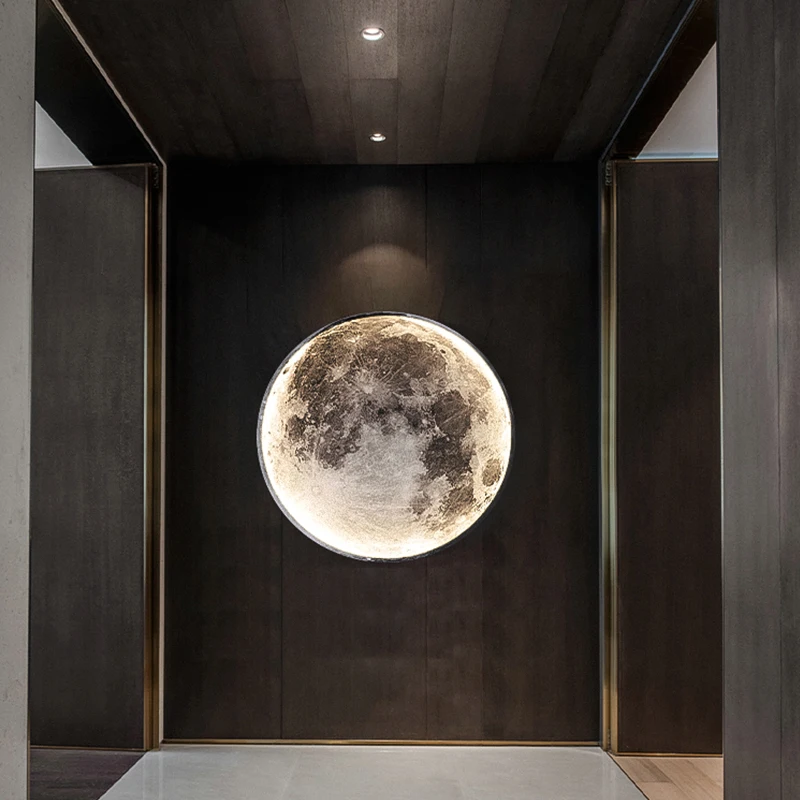 Creative Round Led Moon Wall Light Bedroom Porch Living Room Background Wall Lamp Simple Modern Home Indoor Decor Lighting Lamps