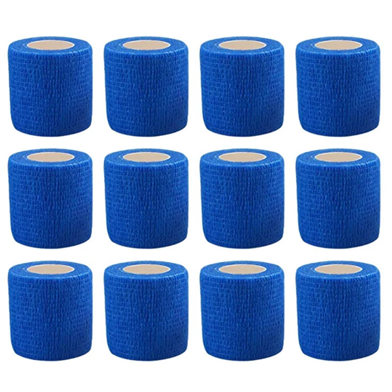 Cohesive Tape,Self-Adhesive Elastic Wrap Bandage Tape(5X450cm, Pack Of 24)-Blue