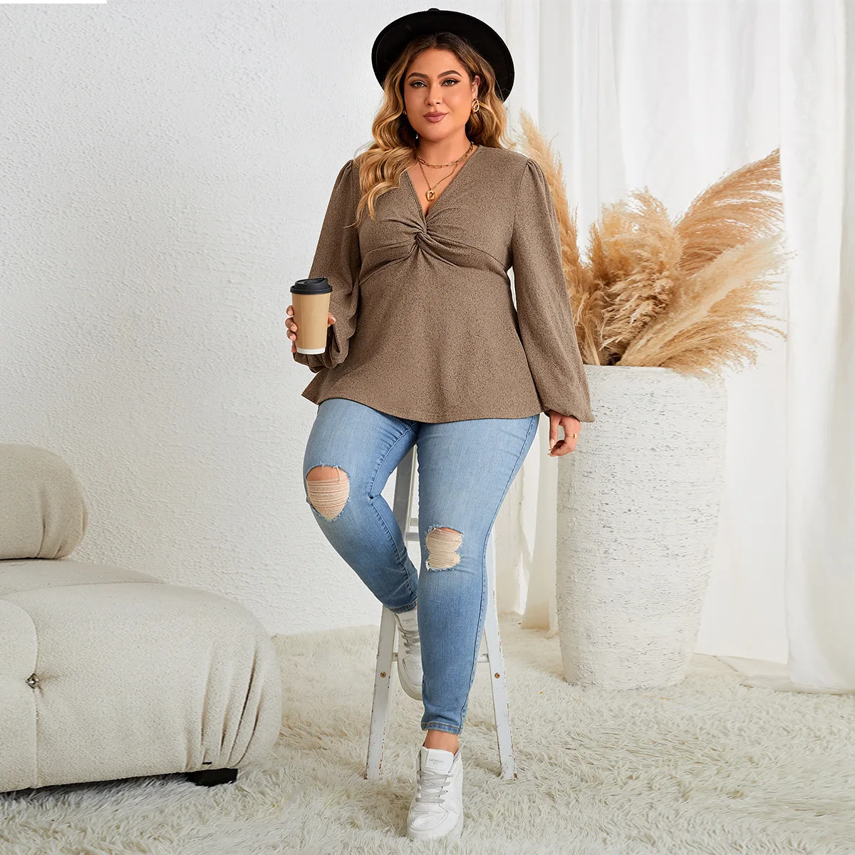 Autumn New 2025 Fashion Plus Size Women's Solid Color V-neck Long Sleeved Casual Top 2025 Party Summer Elegantes Casual Y2k