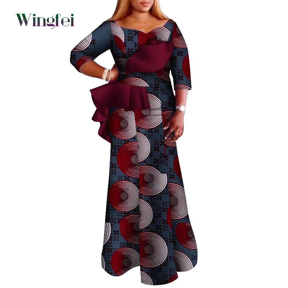 Robe Africaine Femme Ankara Fashion Print African Dresses for Women Dashiki Women Maxi Long Pleated Dress African Clothes Wy9512