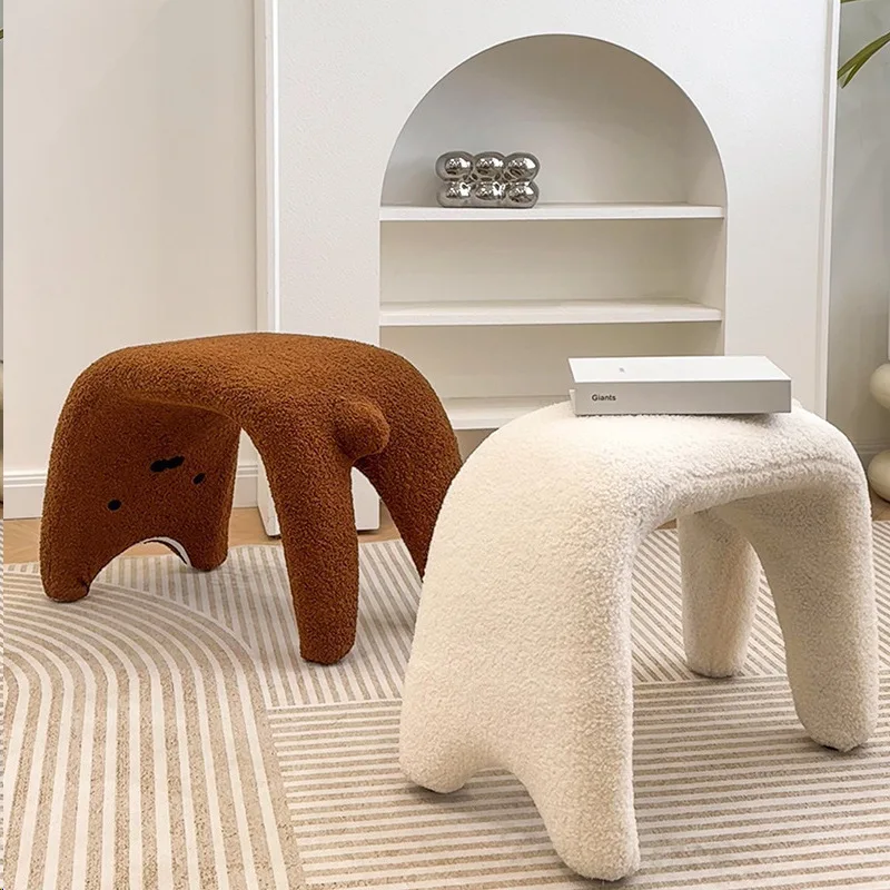 

Cute Cat Stool, Household Entrance Shoe Rack Bench, Hallway Sofa Stool, Lamb Fleece Vanity Makeup Stool