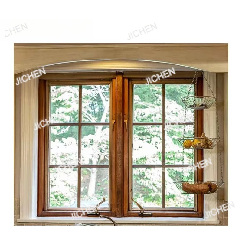 

Custom White Wood Arched Window Frame Modern Design Hotel Horizontal Windows Anti-Theft Swing Style