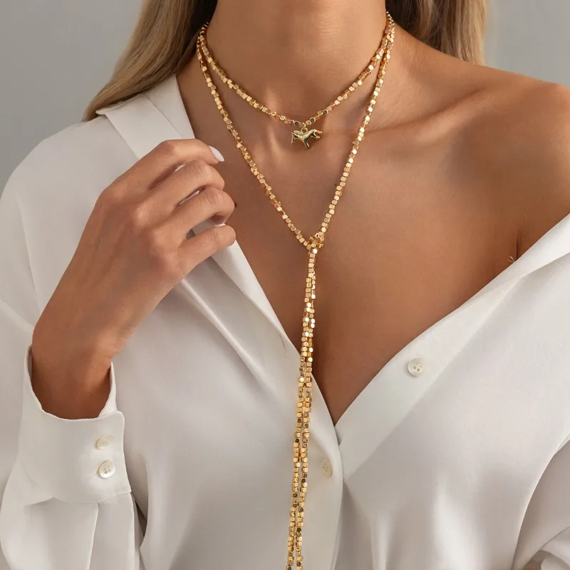 

Sweet and cool silvery beaded long necklace, niche fashion ins pearl pendant item jewelry, beach chain, sweater chain